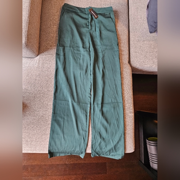 Forest Green Satin High Waist Wide Leg Pants - Picture 10 of 11